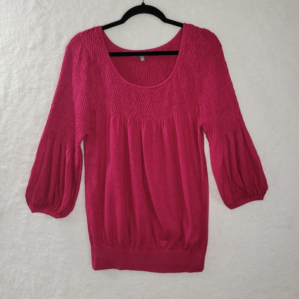 NY Collection Womens Sweater Sz L Pink‎ Balloon Sleeve Minimalist Babydoll